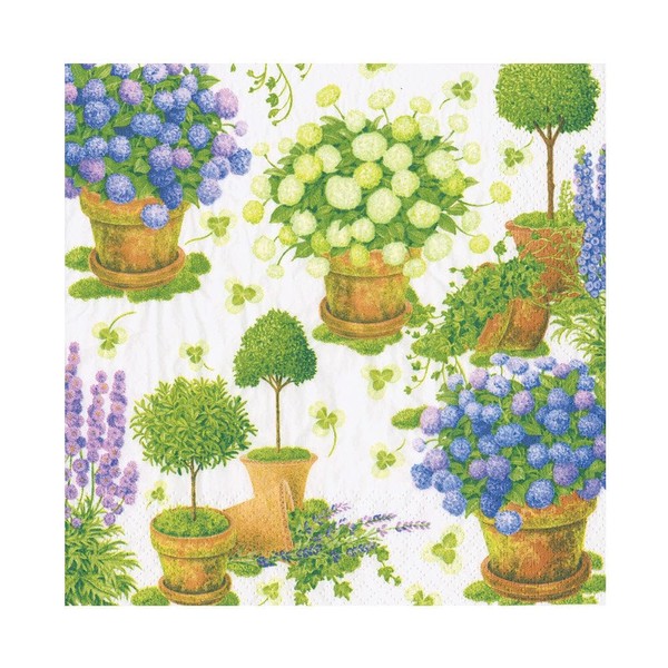 Caspari Potted Hydrangeas Luncheon Napkins - 20 Luncheon Napkins per