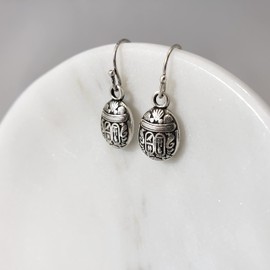 Mini Scarab Earrings - Antique Silver Finish