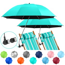 NBtoUS 2 PACK Chair Umbrella with Clamp, 360 ° Adjustable, UPF50+ Sunshade for Beach Chair, Patio Chair, Camping Chair, Golf Carts (Aqua Sky, Chair Not Included)