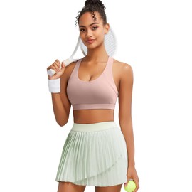 RUNNING GIRL Sports Bras for Women, Criss-Cross Back Padded Strappy Sports Bras Medium Support Yoga Bra with Removable Cups(2919 Pink M)