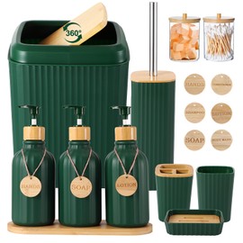 XLHOMO Green Bathroom Set 17PCS Bathroom Set with Bathroom Trash Can 3PCS Lotion Soap Dispenser,Bathroom Accessories Set Green Bathroom Sets for Bathroom Decor
