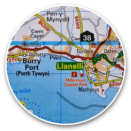Vinyl Stickers (Set of 2) 15cm - Llanelli Wales UK Travel Map 45594