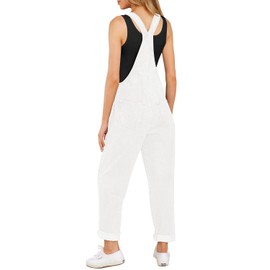 luvamia Women's Casual Adjustable Denim Bib Overalls Jeans Pants Fashion Loose Overall Jumpsuits Brilliant White Size Small (Size 4 - Size 6)