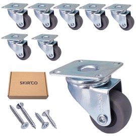 SKIR'CO (Pack of 8) 30mm Furniture Castors Steering Wheels Grey Rubber Casters with Metal Mounting Plate Screws Included