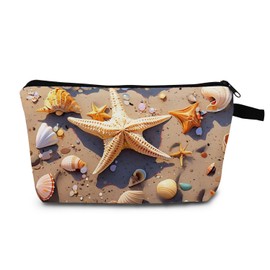 MoCaliduccious Shell Starfish Beach Elements Print Makeup Bag Outdoor Portable Women's Small Cosmetic Bag Travel Toiletry Bag Organizer