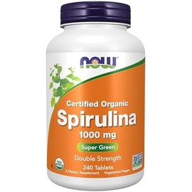NOW Supplements, Certified Organic, Spirulina 1000 mg (Double Strength), Rich in Beta-Carotene (Vitamin A) and B-12 with Naturally Occurring GLA, 240