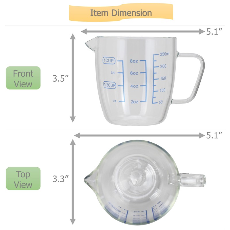 EIKS 9oz/250ml Glass Measuring Cups Coffee Milk Frothing Pitcher for