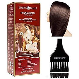 Surya Brasil All Natural HENNA Hair Color CREAM Plant Extracts, Semi-Permanent for Grey Coverage (with Brush) Brazil (DARK BROWN)