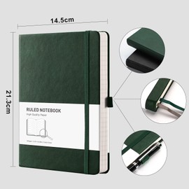 RETTACY Lined Journal Notebook - A5 Note Book Hardcover Notepad 192 Numbered Pages for Writing,100gsm Lined Paper, Leather Hardcover, for Women Men Work Office School,14.5 x 21cm - Green