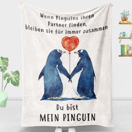 Juratar® Jahrestag Geschenk für Ihn Sie, Ich Liebe Dich Geschenke für Frauen Männer, Personalisierte Pinguin Decke, Hochzeitstag, Geburtstagsgeschenk für Männer Frauen 62x52 Zoll