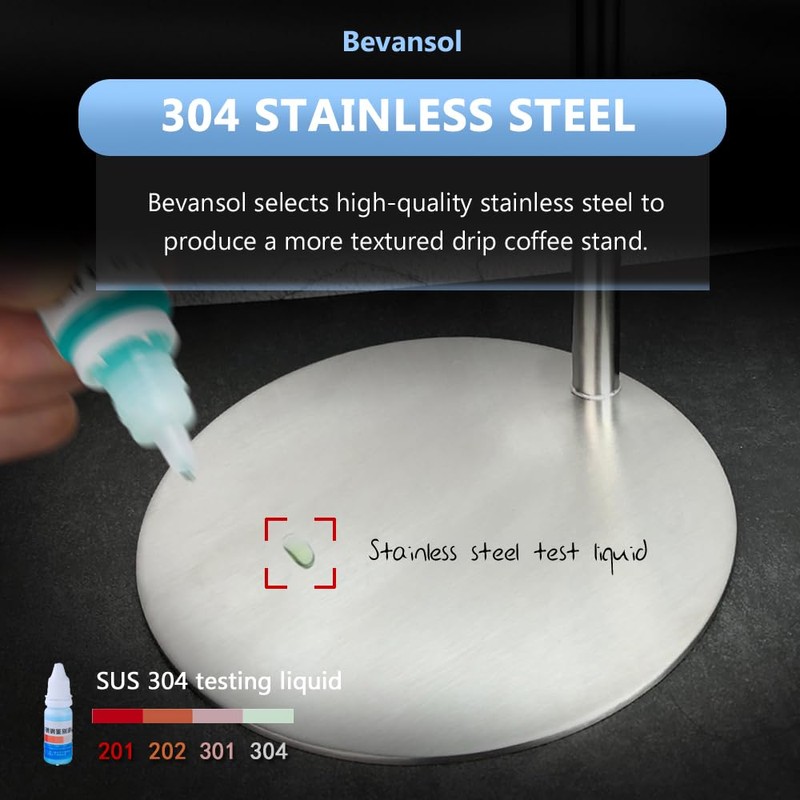 Bevansol Stainless Steel Pour Over Coffee Maker, Adjustable Stand, Double-layer
