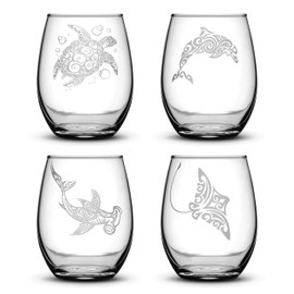 Integrity Bottles Choose your Set of 4 Sea Life Stemless Wine Glass Set