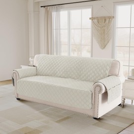 PrinceDeco Couch Covers for 3 Cushion Couch Quilted Sofa Slipcovers Water Resistant and Anti-Slip Furniture Protector Sofa Cover Pet Friendly Seat Width to 68"(Sofa, Ivory)