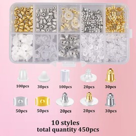 450Pcs Earring Backs Set - 10 Styles Earring Stoppers Soft Transparent Earring Backs Safety Backs Butterfly Flower Round Shape Personal Individuation DIY Stainless Steel Ears Jewelry Accessories