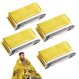 XiXiRan Rescue Blanket x 4, Emergency Blanket, Waterproof, Rescue Blanket, Reusable, Rescue Blanket, Gold Silver, Multifunctional Rescue Blanket, Suitable for Outdoor, Hiking, Camping, 160 x 210 cm