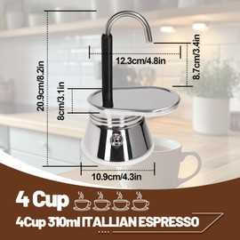 DITOSH 4 Cup Single Tube Moka Pot Stainless Steel Stovetop Espresso Maker Cafeteras Italian Percolator Espress Makers Capable Greca Mocha Coffee Machine for Induction Home 310ml 10.5oz