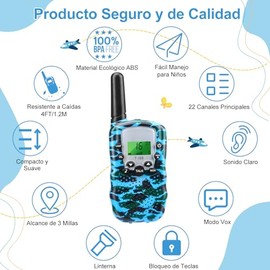 Walkie Talkie para Niños,2 Pzs Radios Walkie Tokis con Pantalla LCD,22 Canales y Linterna VOX,Radio Juguete para Interiores y Al Aire Libre con 3KM Largo Alcance,Regalo para Niños y Niñas de 3-12 Años