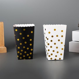 JIHUOO 24 Pcs Polka Dot Popcorn Boxes Paper Popcorn Bucket Containers Movie Night Boxes Vintage Snack Box Cardboard Candy Container Black