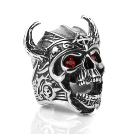 HZMAN Men'S Stainless Steel Gothic Vintage Red Eyes Skull Ring Knights Templar Helmet Warrior Ring