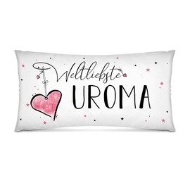 PR Print Royal XXL Decorative Cushion with Filling - Weltliebste Uroma - Gift for the Best Uroma, Birthday - White, 80 x 40 cm