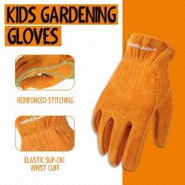 PRI  Kids Split Goatskin Leather Gloves Soft Light Weight Anti-Slip Thorn Proof DIY Garden Glovestype: Thorn Proof, size: M