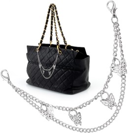 Hzopcw Butterfly Purse Double Chain, Bag Extender Chain for Women, Silver Metal Purse Strap Extender Replacement Bag Charm for Handmade Shoulder Crossbody Bags Wallets Clutches