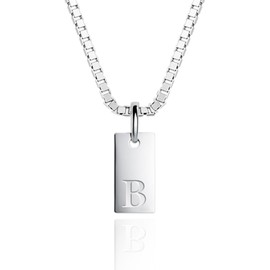 Silver Necklace for Women, Initial Necklaces for Women, A-Z Letter Square Pendant with 16"-18" Adjustable Chain - ValentinesDay Gifts for Her, Stocking Stuffers, Anniversary, Birthday Gifts for Her (B)