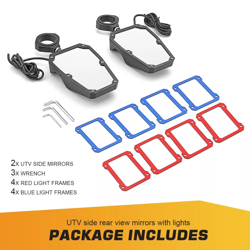 DYSO UTV Rear View Side Mirrors with LED Rock Light