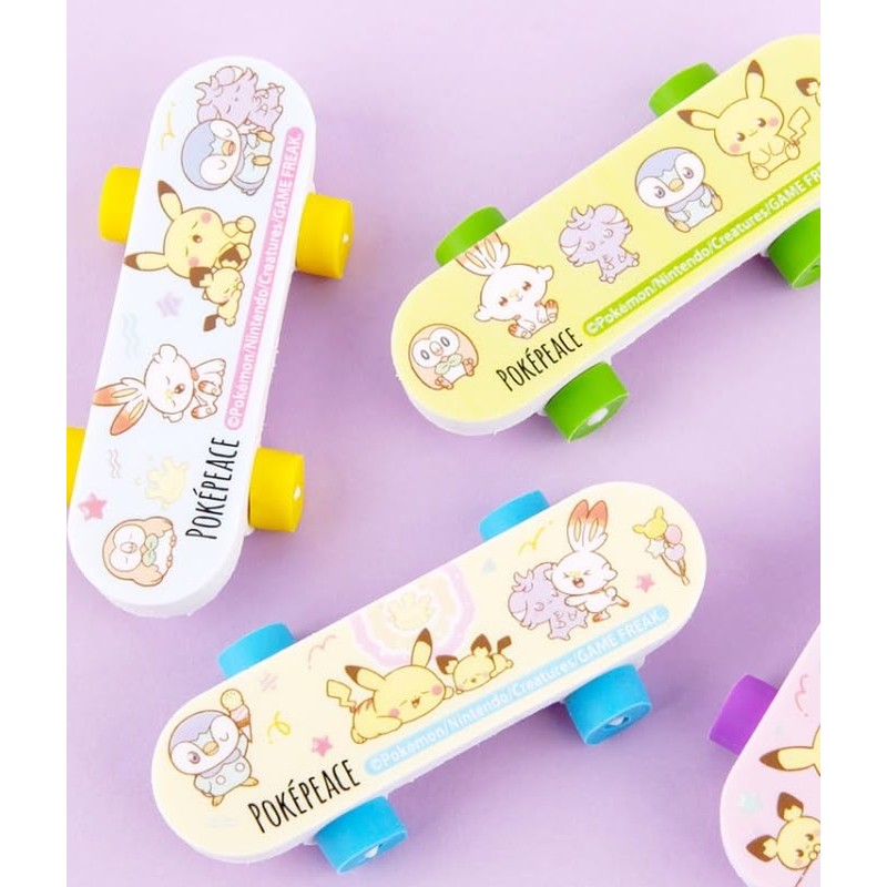 6 Count Pikachu Eraser Set, Fun Skateboard Erasers, Assorted Designs
