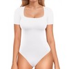 MANGOPOP Double Lined Short Sleeve Bodysuit for Women Square Neck