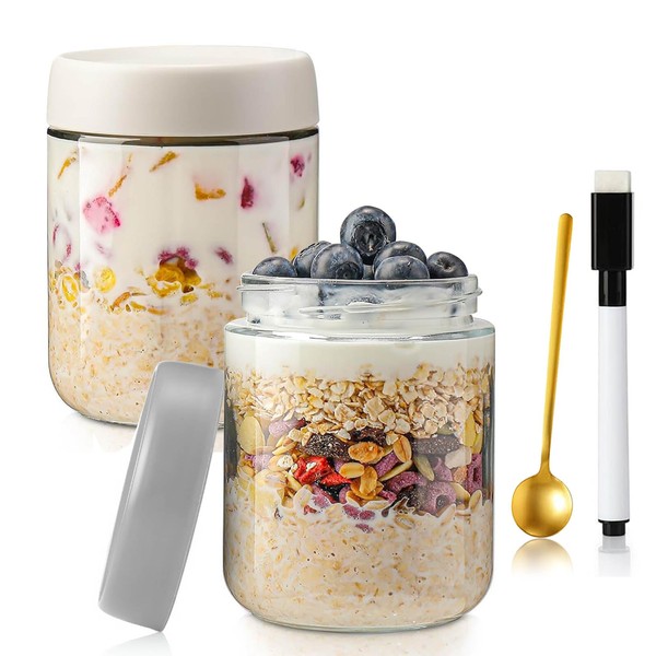 QIMYGIFT Overnight Oats Jars with Lids, 500 ml Preserving Jars