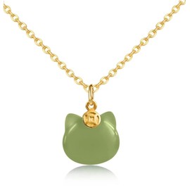 Jade Cat Pendant Necklace with Adjustable 925 Sterling Silver Gold-Plated Chain Lucky Jewelry Gift for Women and Girls(jade)
