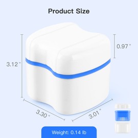 Denture Case Orthodontic Retainer Holder Mouth Guard Night Case, Denture Bath Cleaning Soaking Cup with Strainer and Lid (Blue)