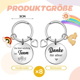 Tenare Pack of 8 Key Rings for Colleagues, Team Gift Set for Colleagues du Bist Wichtig im Team Danke für Alles Dankeschön Gift, Leaving Gift for Colleagues, Job Change, Retirement, As shown in the