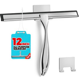 ALFLOD 12-Inch All-Purpose Shower Squeegee for Shower Doors, Tile Shower Walls, Bathroom, Window, Glass and Car Windshield, Mirrors and Kitchen-Stainless Steel, Silver