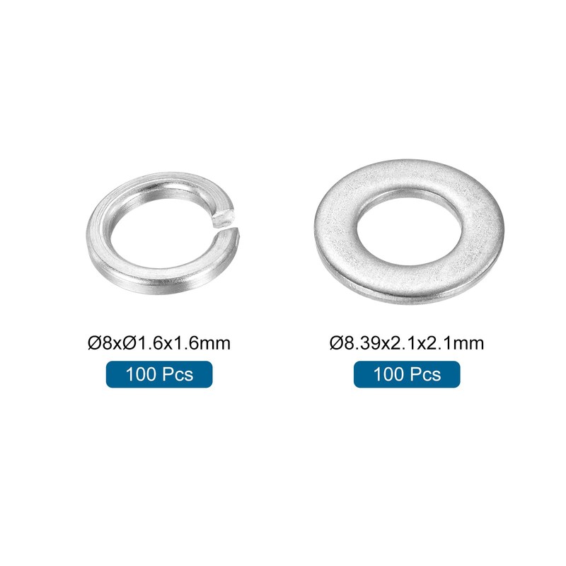 sourcing map 200Pcs M8 304 Stainless Steel Split Lock Washer
