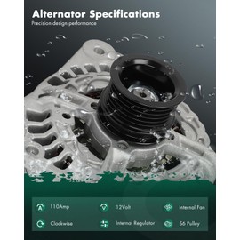 SCITOO Alternator Compatible with 04-08 for Volkswagen for VW LCV Caddy - 12V 110Amp CW S6 Pulley Class, Replace OE 23204 23205 0124325056 0124325081 0124325127 036903018B 036903024HX