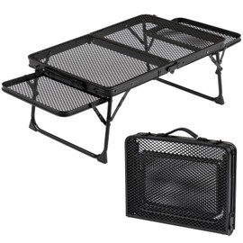 HavenHausii Small Folding Table with 2 Wing Panels,3 FT Camping Table with Mesh Desktop,Folding Grill Table with Mesh Bag,Portable Outdoor Table for Picnic,Camping,BBQ,Beach,Party,Garden