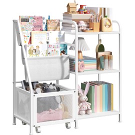 MAHANCRIS Kids Bookshelf and Toy Storage Organizer, 3-Tier Toddler Book Shelf with Movable Drawer, Toddler Bookcase for Kids Room, Nursery, Living Room, Playroom, White KBWT7901