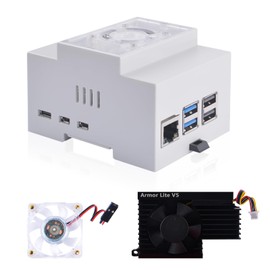 GeeekPi Raspberry Pi 5 Case, DIN Rail ABS Case with Armor Lite V5 Active Cooler Cooling Fan for Raspberry Pi 5, Modular Box for Electrical Panels