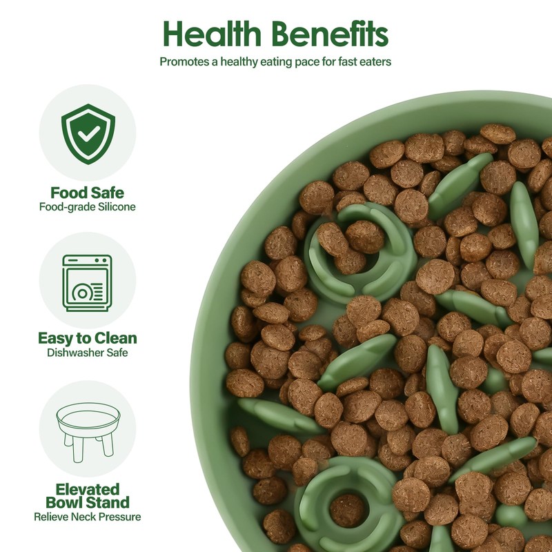 Silicone Slow Feeder Cat Bowl with Detachable Stand, Green