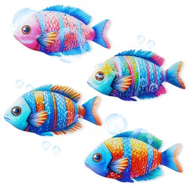 4Pcs Tropical Fish Decor, LIOUCBD Colorful Wall Decor Indoor or Outdoor, Metal Fish Wall Decoration for Beach Nautical Swimming Pool, Hanging Ocean Sea Wall Art for Living Room Barthroom Bedroom Patio
