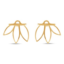 Lotus Flower Ear Jacket Stud Earrings Jewelry For Women In 14k Yellow Gold Plated Sterling Silver With Push Back