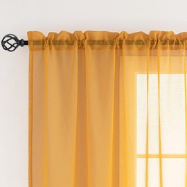 Mystic-Home Yellow Sheer Curtains 95 inch Length 2 Panels, Rod Pocket Semi Privacy Curtains, Window Treatments Soft Voile Drapes for Windows Living Room French Doors Doorway Divider, 52''Wx 95''L