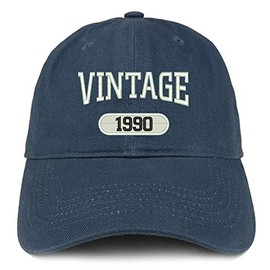 Trendy Apparel Shop Vintage 1990 Embroidered 34th Birthday Relaxed Fitting Cotton Cap - Navy