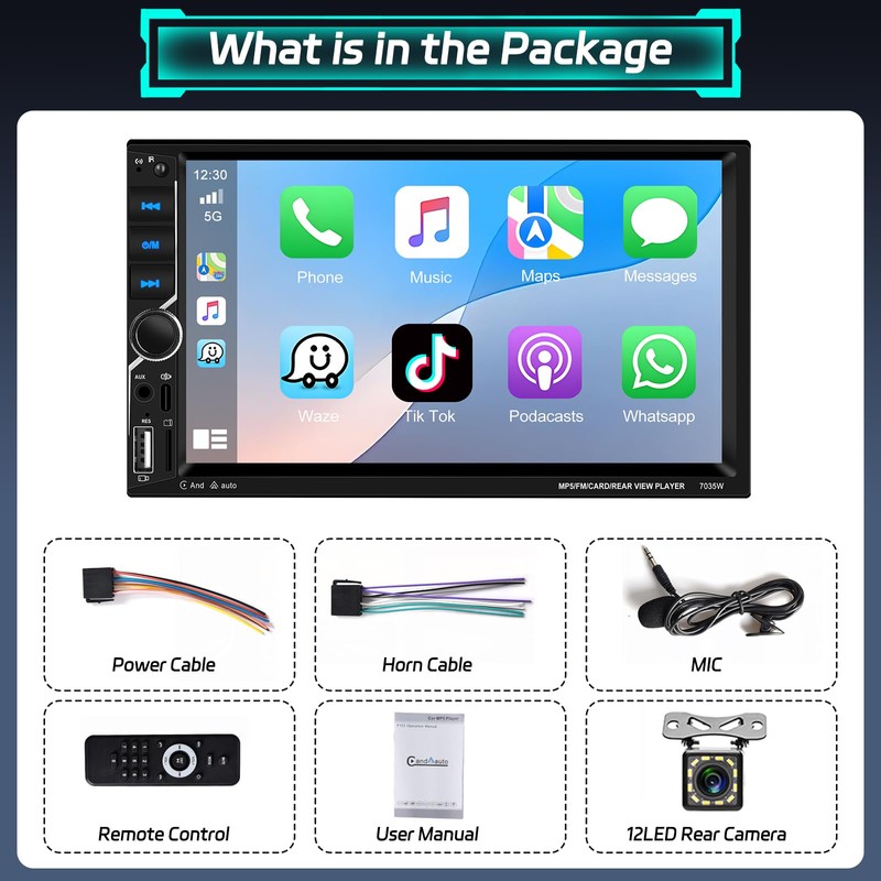 Motoris 7" Car Stereo with Wireless CarPlay & Android Auto,