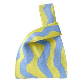 Anopo Women's Knotted Woven Bag Small Crochet Handbags Cute Aesthetic Flower Purse Wrist Bag Knitted Fashion Tote Bag, Wave Yellow Blue