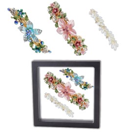 YOYLEAYOY Metal Flower Hair Barrettes Gift-Ready Set, 3-Pack Crystal Accent Clips for Women’s Ponytail Braid (Pink, Blue, Yellow)​​