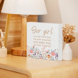 Yorhifa Baby Girl Nursery Decor Wood Box Sign, Nursery Decor for Girls, Baby Girls Room Decor, Baby Shower Gifts for Girls, Our Girl You are More than We Ever Expected Wooden Box Block Sign for Girls Room Nursery Shelf Decor