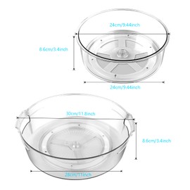 Pack of 2 Turntable Spice Rack Fridge Kitchen Cabinet Organiser 24 cm and 28 cm Lazy Susan 360° Rotating Rotating Plate Organiser Transparent